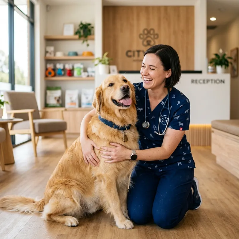 Veterinario con Golden